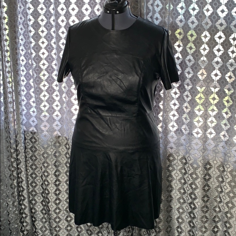Black Faux Leather Short Sleeve Dress